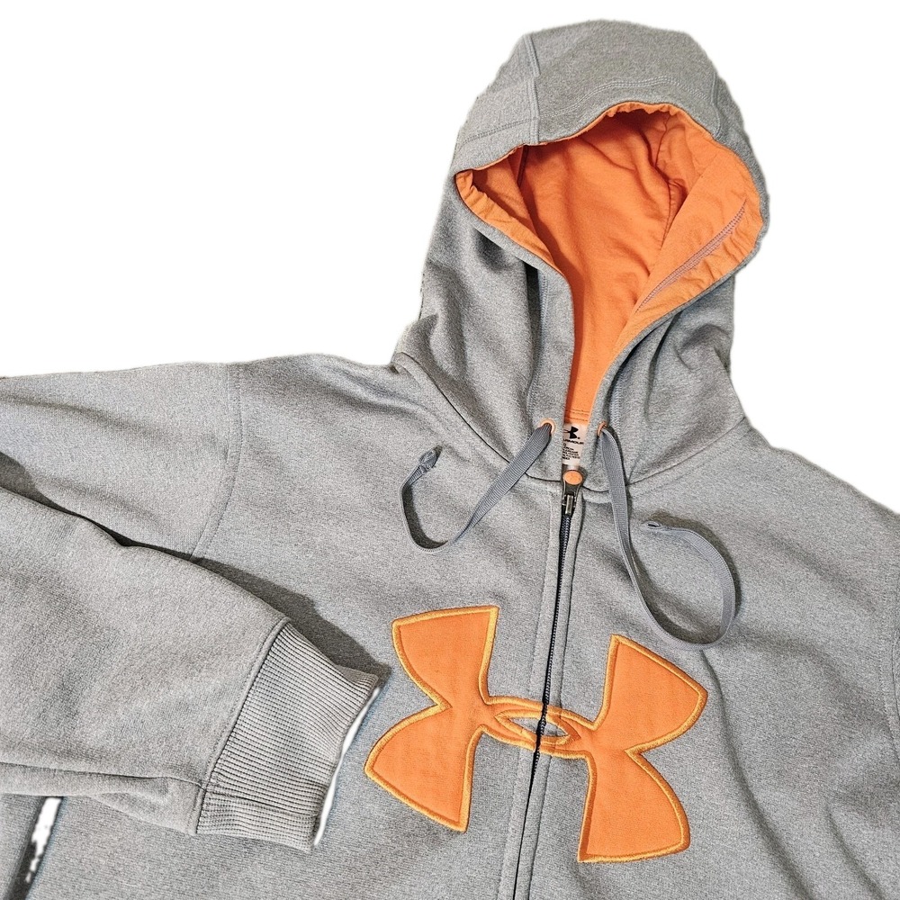 Under Armour Hoodie Men L Gray Gray Orange  Sweatshirt Sweater Large Logo - Picture 3 of 6